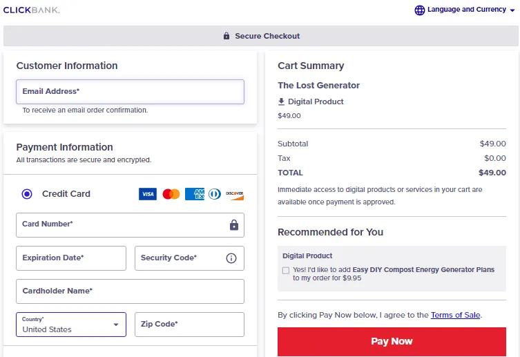 Secure checkout for The Lost Generator DIY program